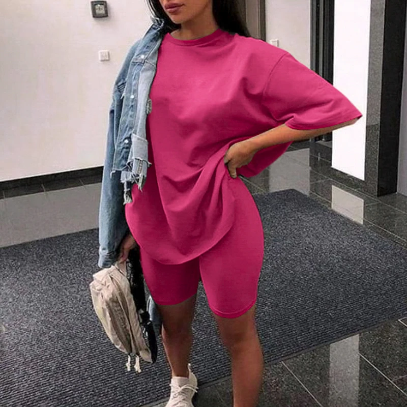 

Simplee Casual Solid Women's Two Piece Suits With Belt Home Fashion Bicycle Sets Sports Shorts Tracksuit Suit Spring Summer 2021