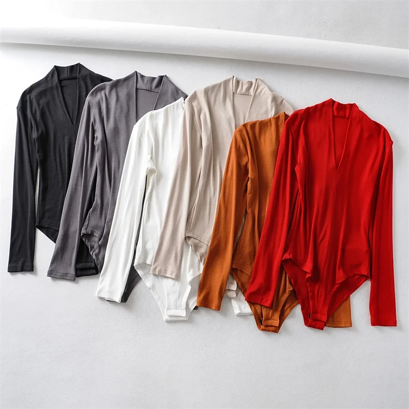 

Women Elegant V Neck Long Sleeve Bodysuit