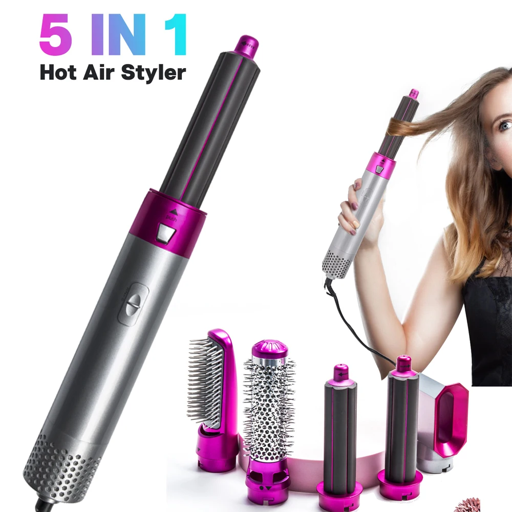 

Hair Dryer Brush 5 In 1 Electric Blow Dryer Comb Hair Curling Wand Detachable Brush Kit Negative Ion Straightener Hair Curler