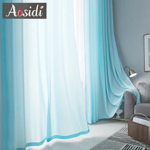 Thick Blue Semi Sheer Tulle Curtains for Living Room Window Treament Bedroom Solid Soft Crushed Voile Curtains Drapes Cortina