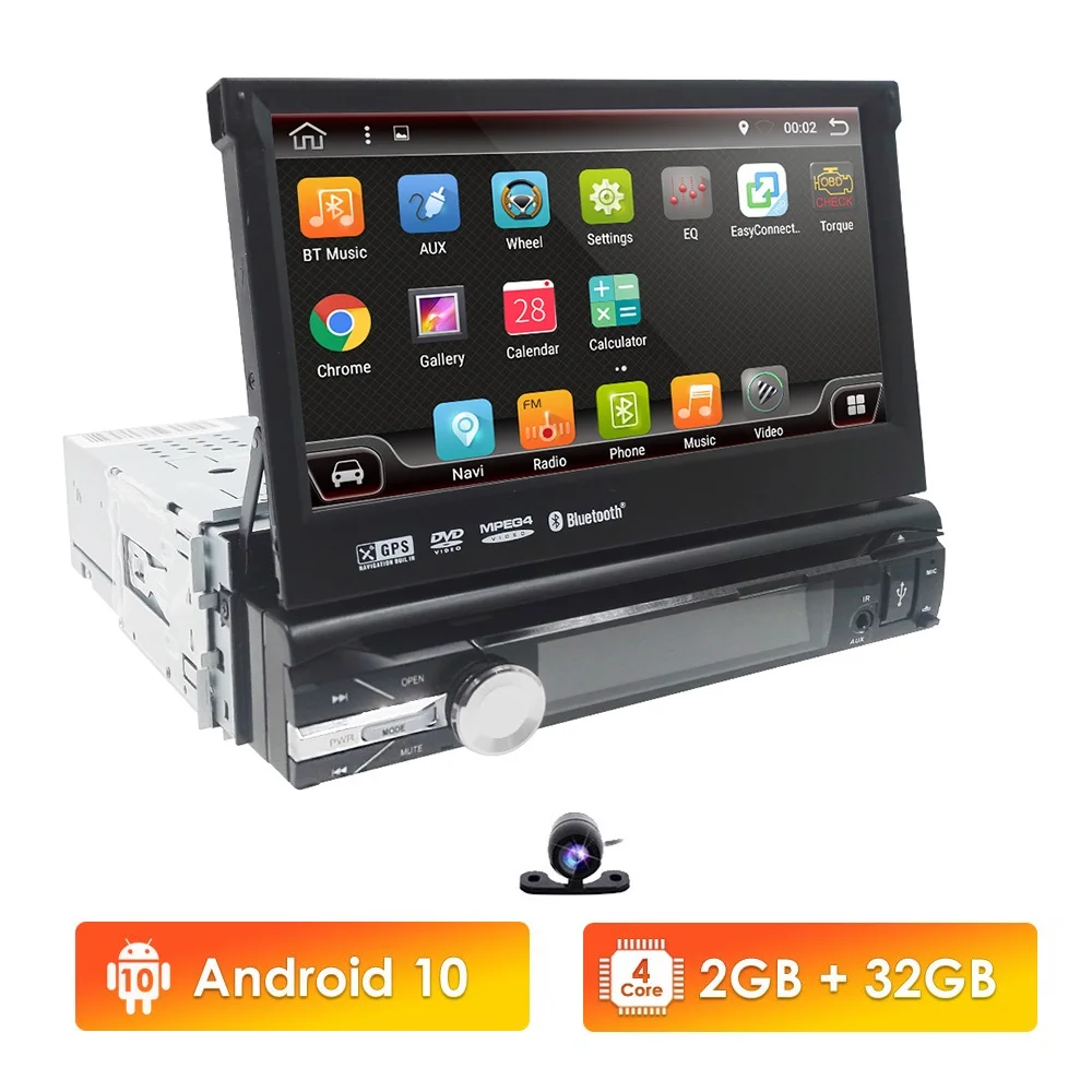 Универсальный автомобильный DVD плеер 1 din Android 10 четырехъядерный GPS Wifi BT Радио 2 Гб