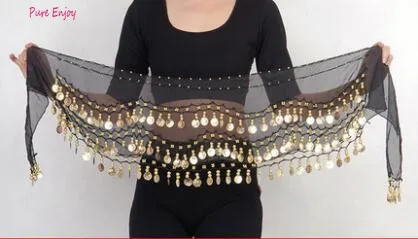 9 Belly Dance Waist Цепочка хип-шарф шифон трехслойная волна золотая монета талия Индия начинающий танец цепочка талии - Цвет: 9