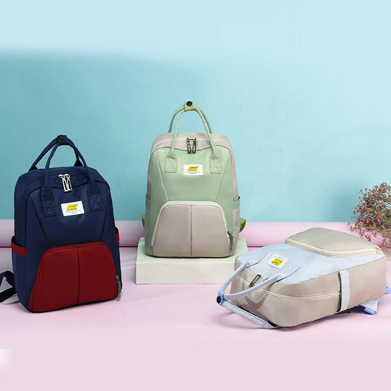 

Contrast Color Mochila Women's Casual Oxford Cloth Backpack Simple Style Girls Student School Bag Large Capacity Travel Rucksack