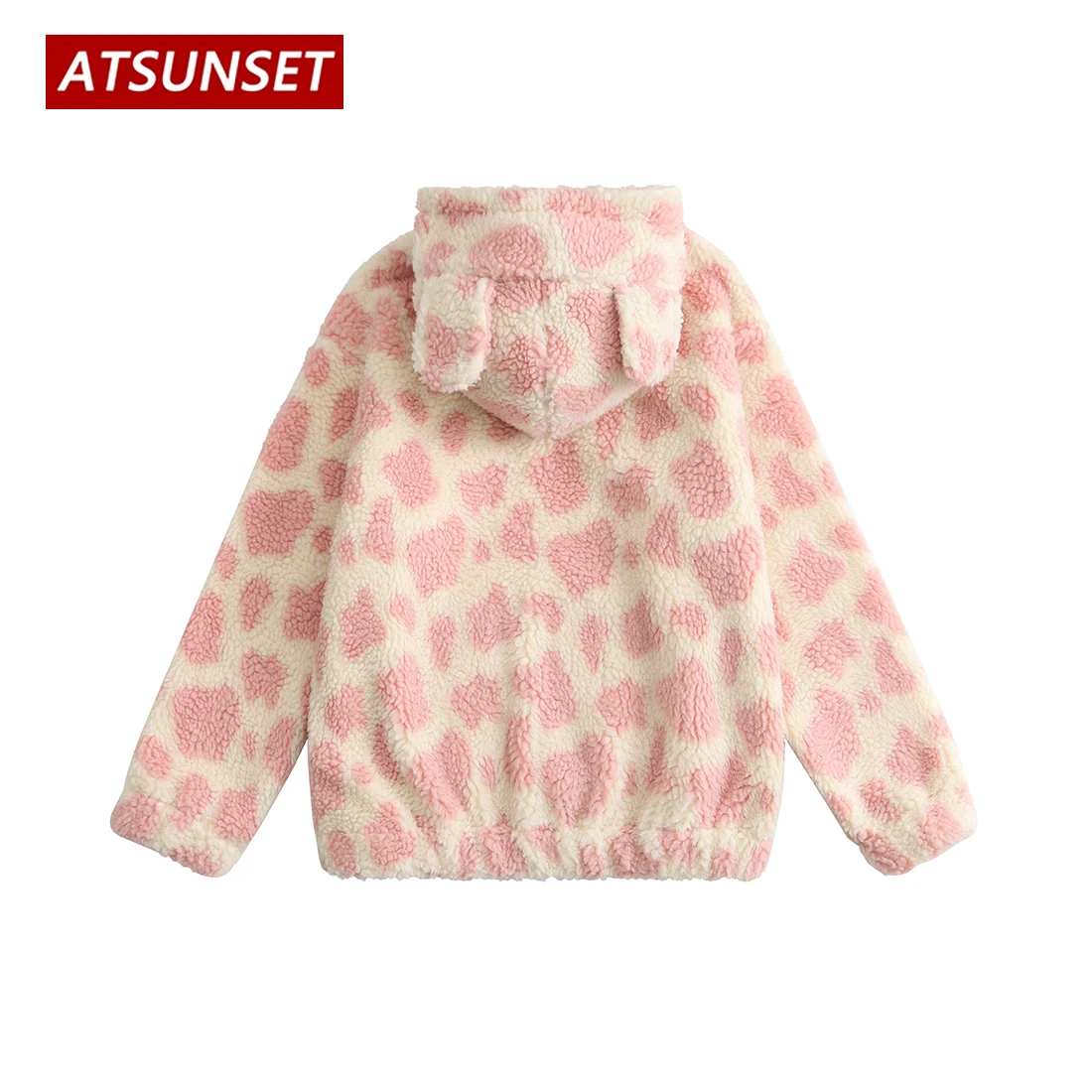 ATSUNSET Christmas Snowflake Pattern Lambswool Hooded Cotton Coat Thick Warm Harajuku Winter Jacket High Street Streetwear