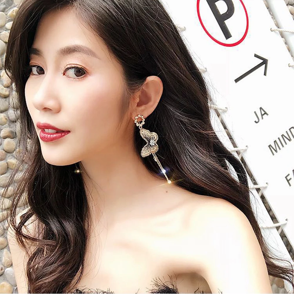 Корейские длинные висячие серьги с крыльями бабочки для женщин ювелирные