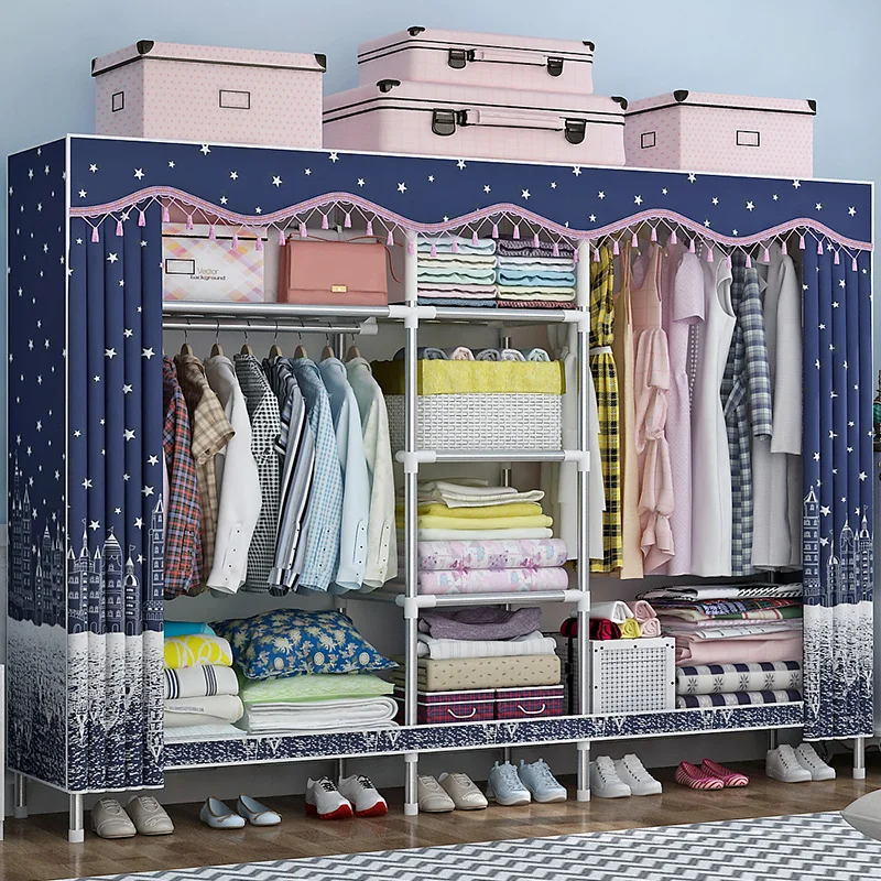 Steel Pipe Thickened Wardrobe Simple Cloth Rental Room Home All Frame Cabinet Hanging Clothes | Мебель