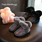 Зимние Girls'Snow сапоги 2021 новые теплые нескользящей низкой подошве для мальчиков Удобная хлопковая обувь; Верхний материал из От 1 до 15 лет, детская, с кроличьей шерстью;