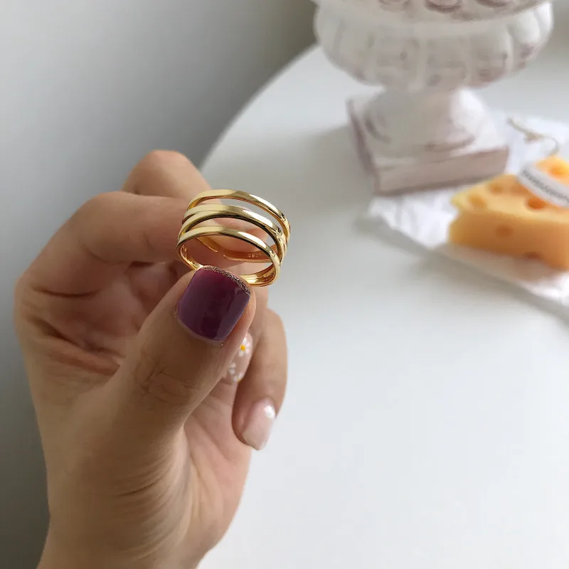 Модное Золотое круглое обтекаемое Открытое кольцо Leouerry с тремя кольцами