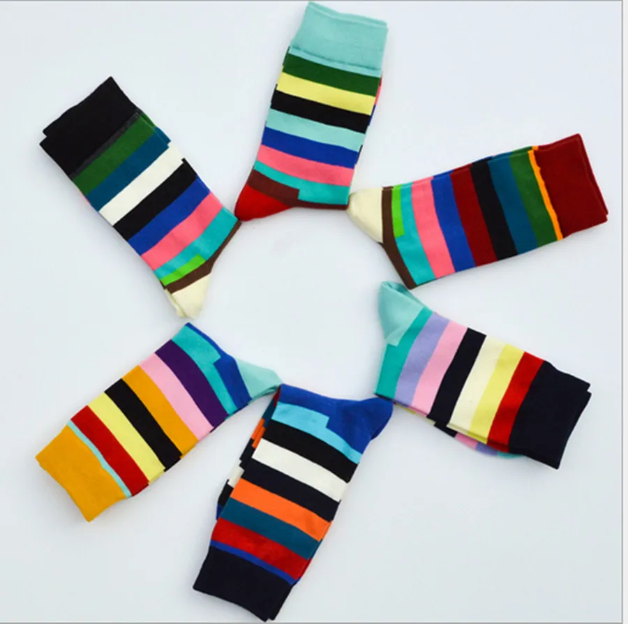 Радужные полосатые клетчатые мужские и женские хлопковые носки цветные