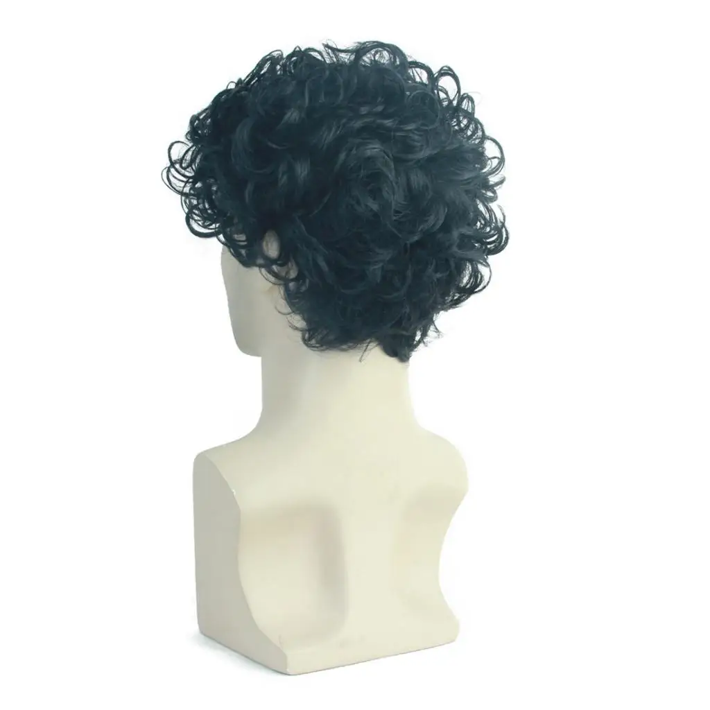 

10" Fashion Mens Short Curly Wigs Natural Synthetic Hair Afro Kinky Wigs