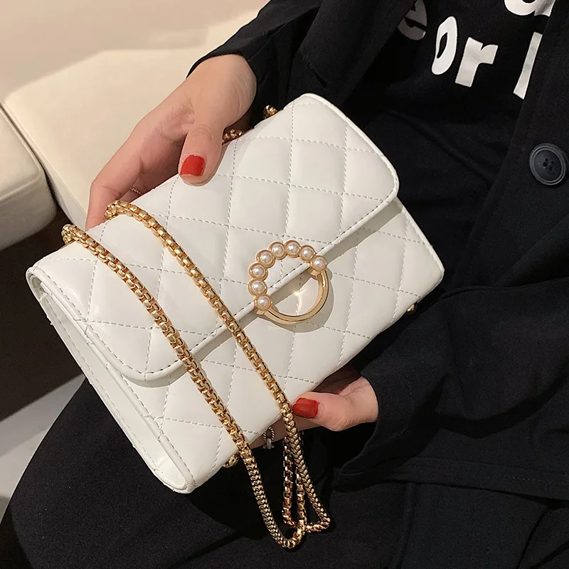 

Bags Summer 2021 New Trendy Fashion Ladies Luxury Casual Chain Shoulder Messenger Bag Rhombus Embroidery Thread Small Square Bag