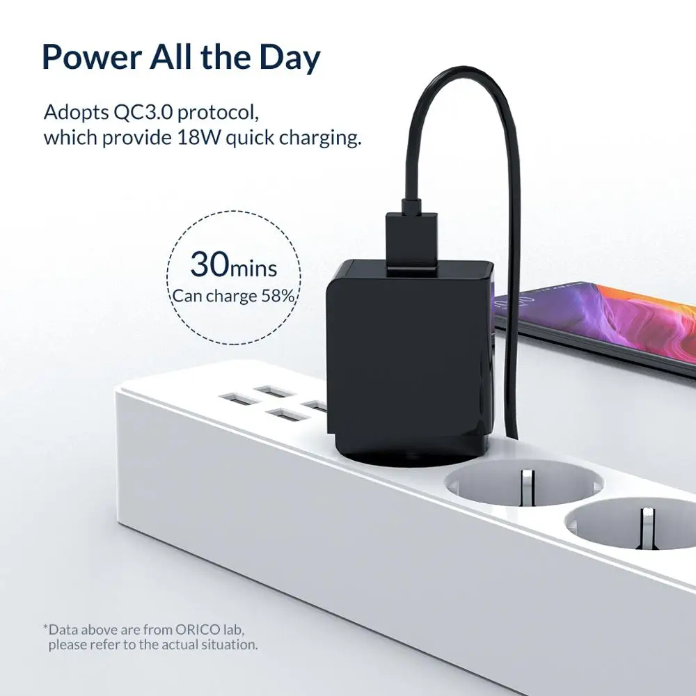 Дорожное зарядное устройство ORICO 18 Вт QC 3 0 2 USB быстрое штепсельная вилка