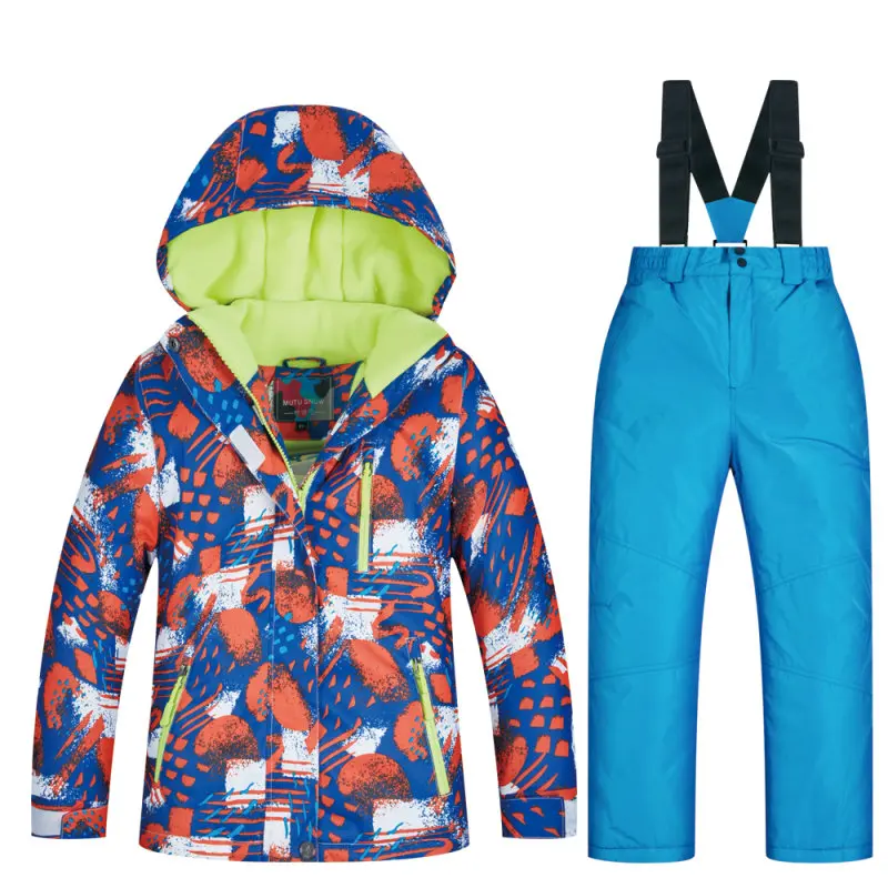 Coat and Blue Детская Лыжная куртка, верхняя одежда, ветронепроницаемые водонепроницаемые лыжные костюмы для катания на лыжах, кемпинга, сноуборде, лыжные костюмы, спортивные штаны для мальчиков и девочек - Цвет: Coat and Blue