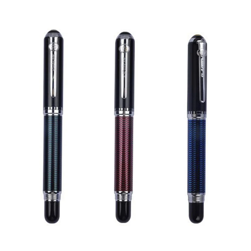 

Duke Carbon Fiber Series Luxury Black and Silver Clip Fountain Pen 0.5mm Metal Ink Pens with Original Gift Case Free Shipping