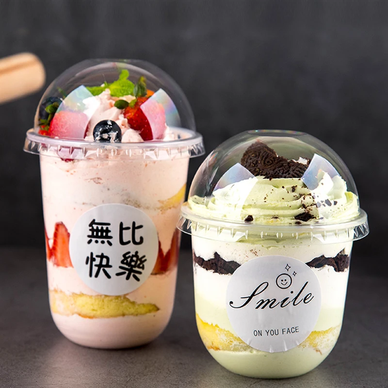 

50pcs High quality U shape cake cup wedding birthday party dessert table pudding jelly yogurt decoration plastic cup with lid