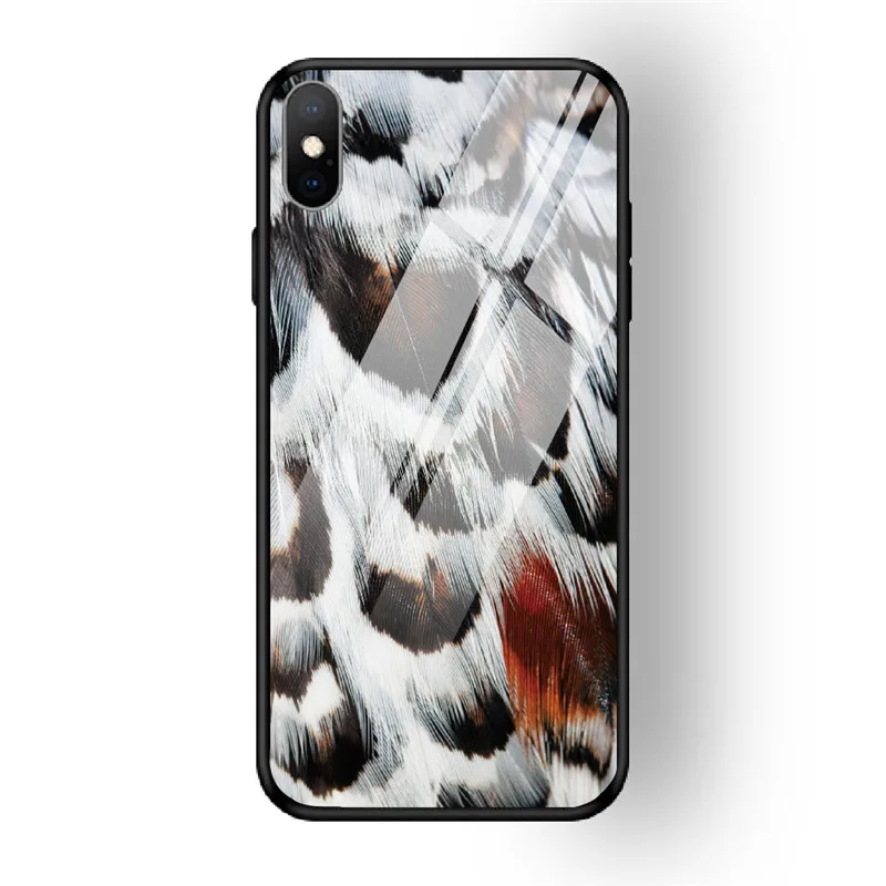 Чехол для iPhone X XS MAX XR для 6 6S 7 8 PLUS чехол из закаленного стекла с перьями красный желтый задняя чехол для iPhone 5 5S SE Funda