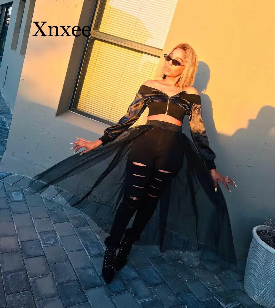 Женская сетчатая юбка-пачка белая и черная Тюлевая юбка макси со съемной