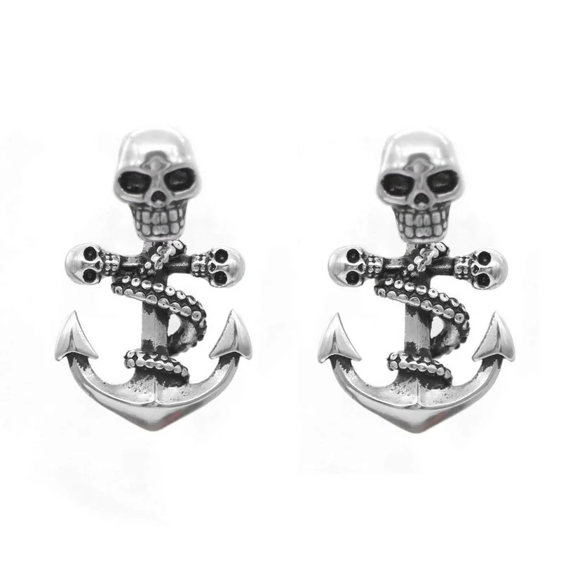 

Popular stainless steel retro punk skull anchor earrings women trendy design fashion party jewelry holiday gifts wholesale