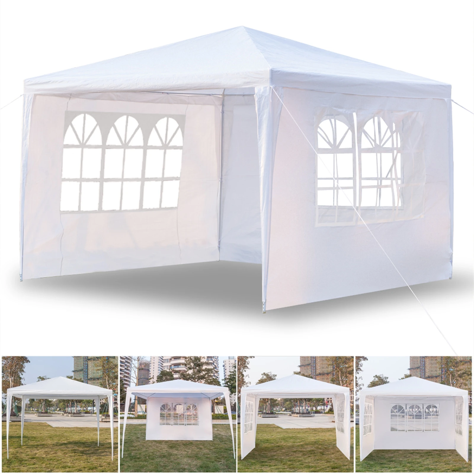 

3*3m Three Sides Waterproof Tent with Spiral Tubes White for Household Wedding camping, parking and other parties