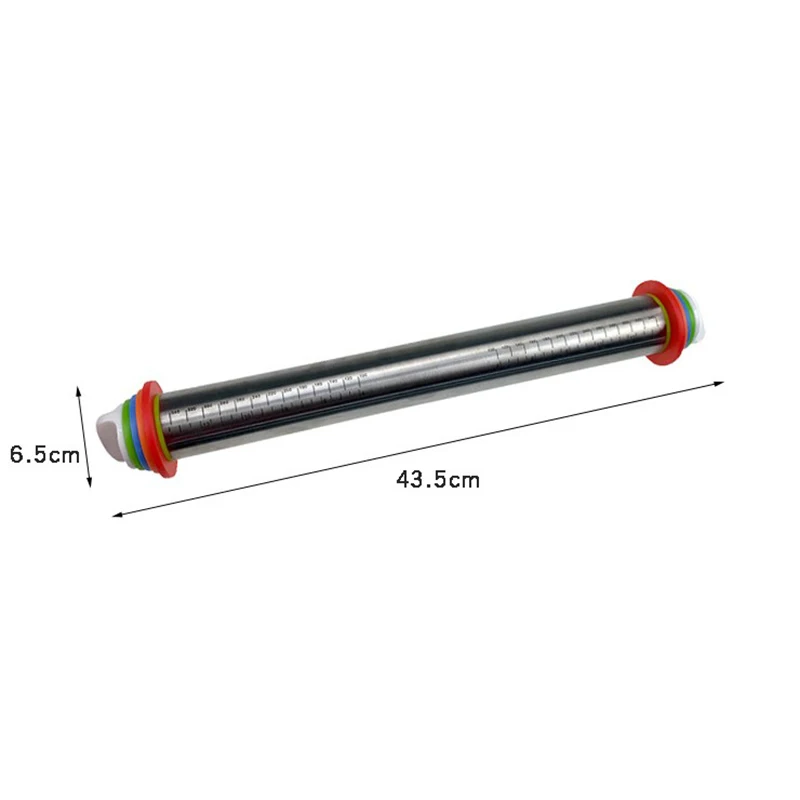 

1 Pcs 43.5cm Adjustable Stainless Steel Rolling Pin with 4 Thickness Rings For Kitchen Baking Tool