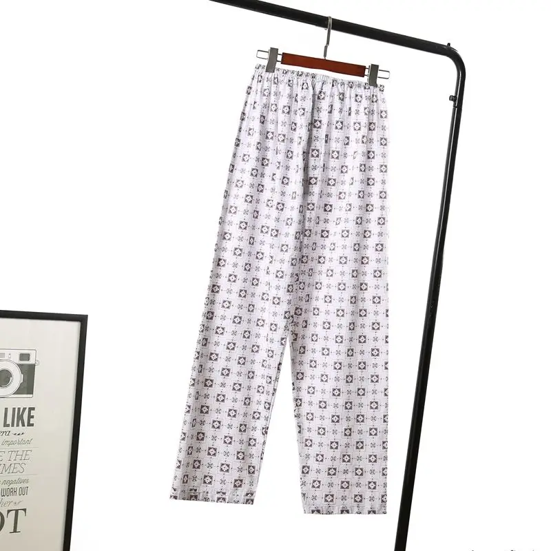 

100% Pure Cotton Home Clothes Plaid Pajama pants men Large Size Casual Sleepwear Male Father Sleep Pants Loose Elasticity Waist