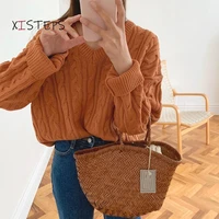 2021 winter autumn women sweaters warm thick pullovers female v neck retro twist knitted tops long sleeve knitwear clothings