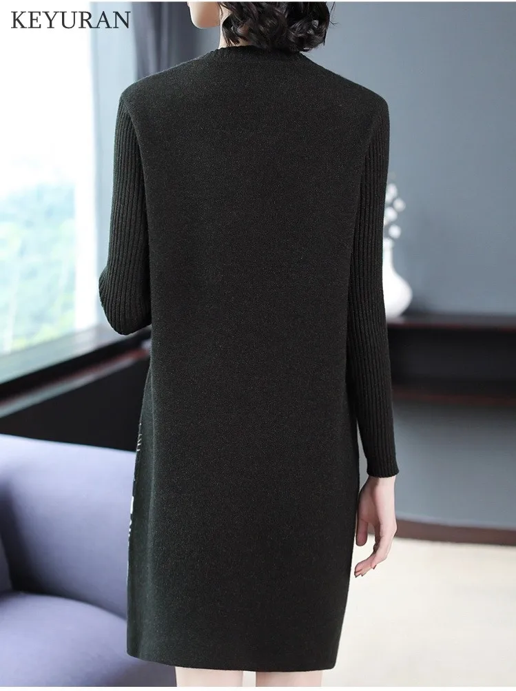 Цветочный жаккардовый свитер платье 2019 женская мода Осень-зима ВЯЗАННЫЙ ПУЛОВЕР