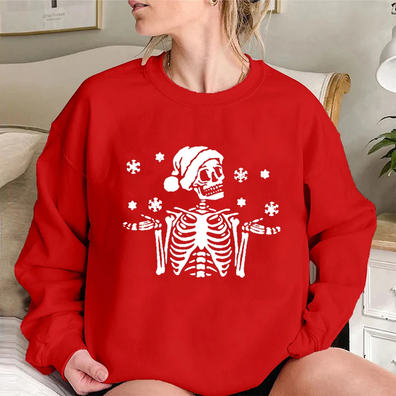 

Funny Skull Skeleton Print Christmas Women Sweatshirts New Casual Drop Shoulder Fall Oversized Crewneck Streetwear Sweatshirt