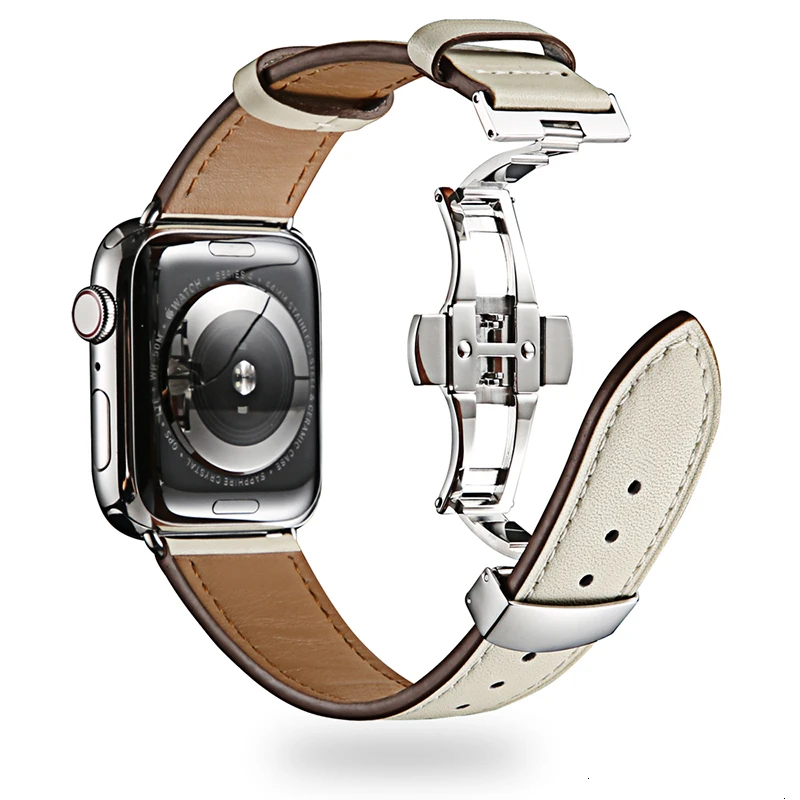Ремешок из коровьей кожи для Apple Watch band 44 мм iwatch series 5 4 3 2 1 роскошный стальной