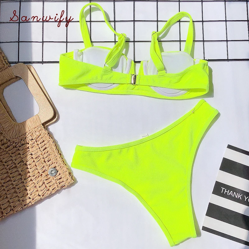 Сексуальный бикини 2020 пуш-ап купальник женский с высокой посадкой набор зеленый