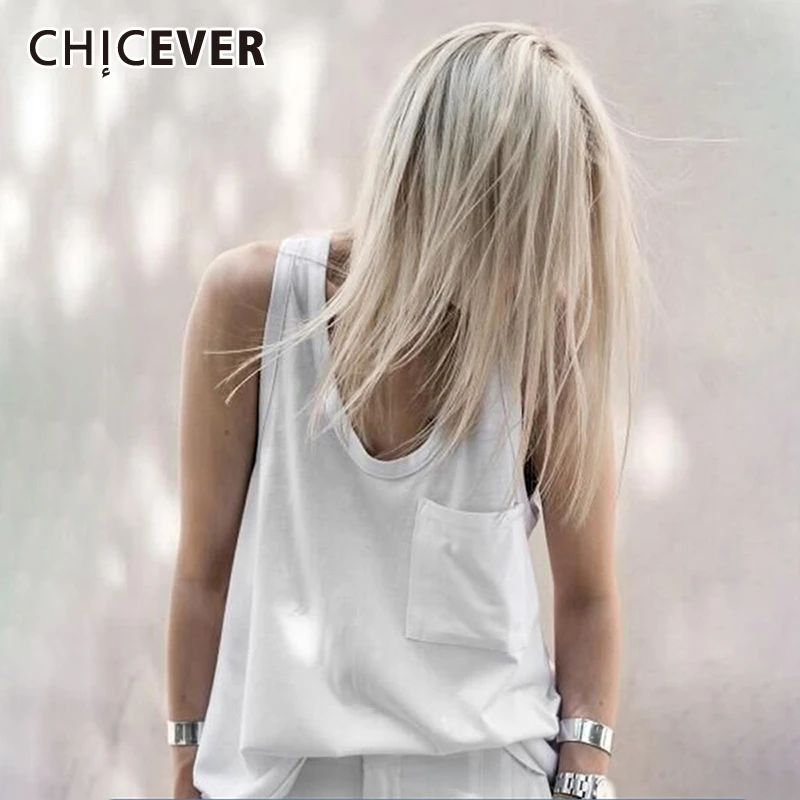 CHICEVER жилет с v образным вырезом Топ для женщин базовый карман пэчворк большой