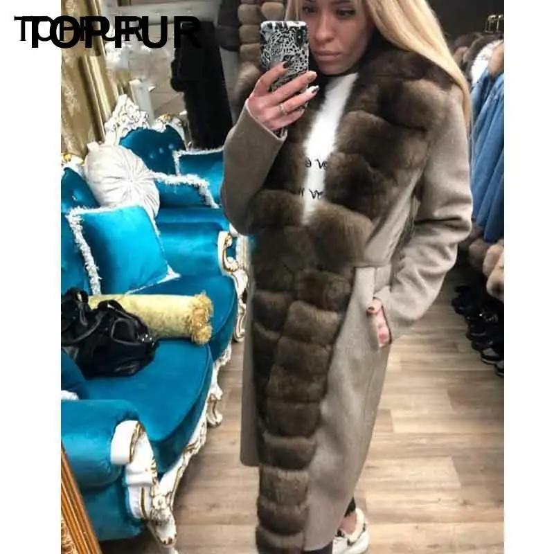 Женская шуба из овечьей шкуры натурального меха лисы с толстым воротником зима