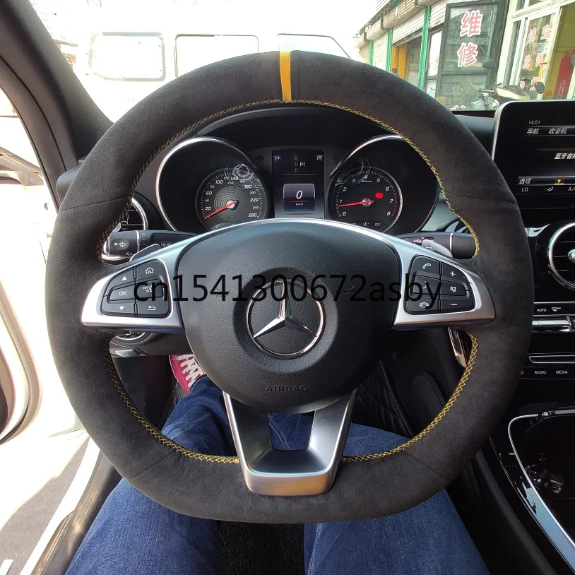

For Mercedes-Benz C-Class C200 GLC260L E-Class E300L S-Class DIY all black suede special steering wheel cover auto parts