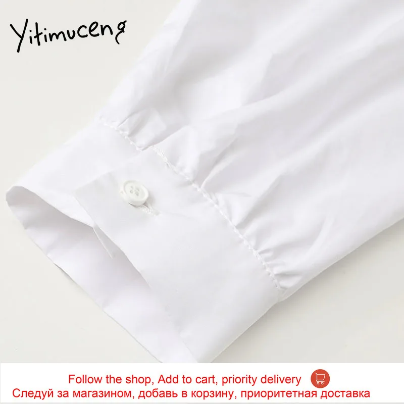 

Yitimuceng Button Blouse Women Long Sleeve Shirts Straight Solid 2021 Spring Korean Fashion New Ruffled Office Lady Casual Tops