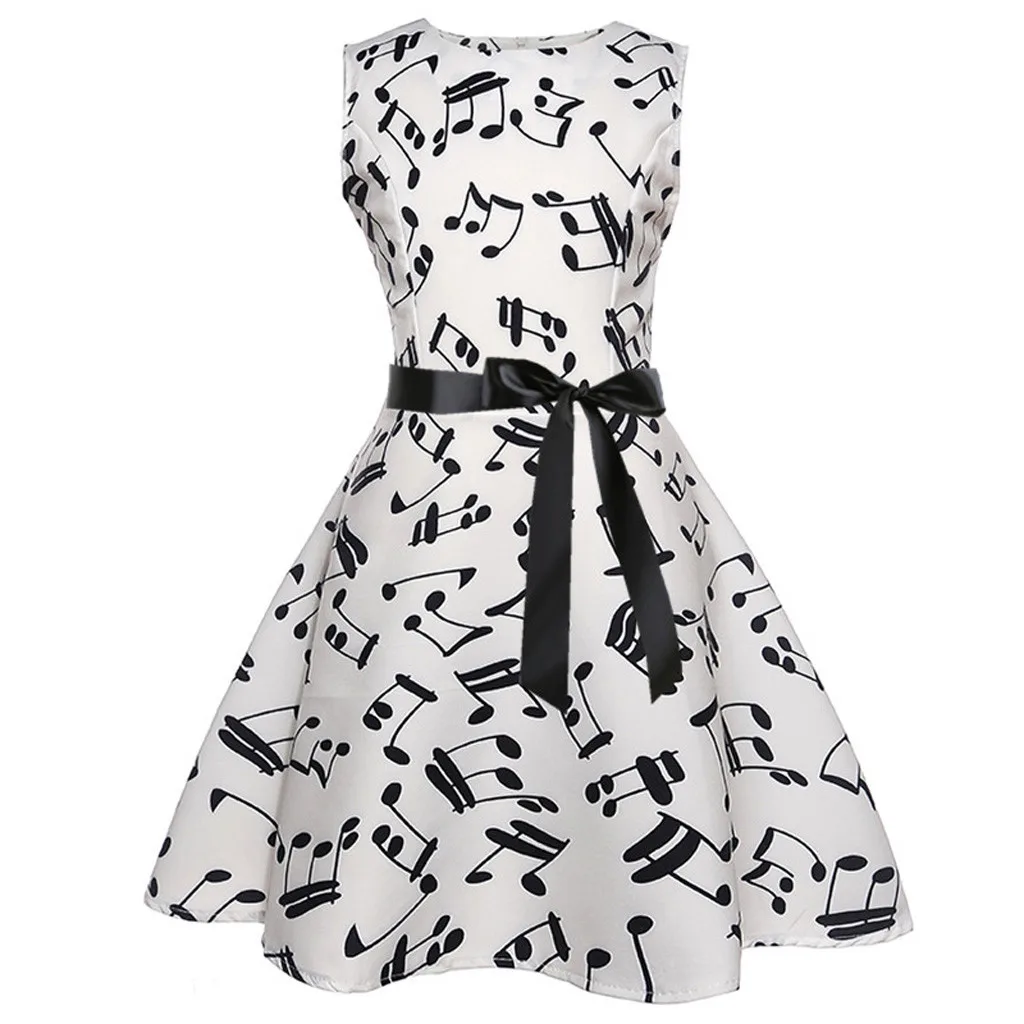 Girls Sleeveless Vintage Note Printed Princess Gown Prom Swing Dress Kids Dresses For Clothing | Детская одежда и обувь