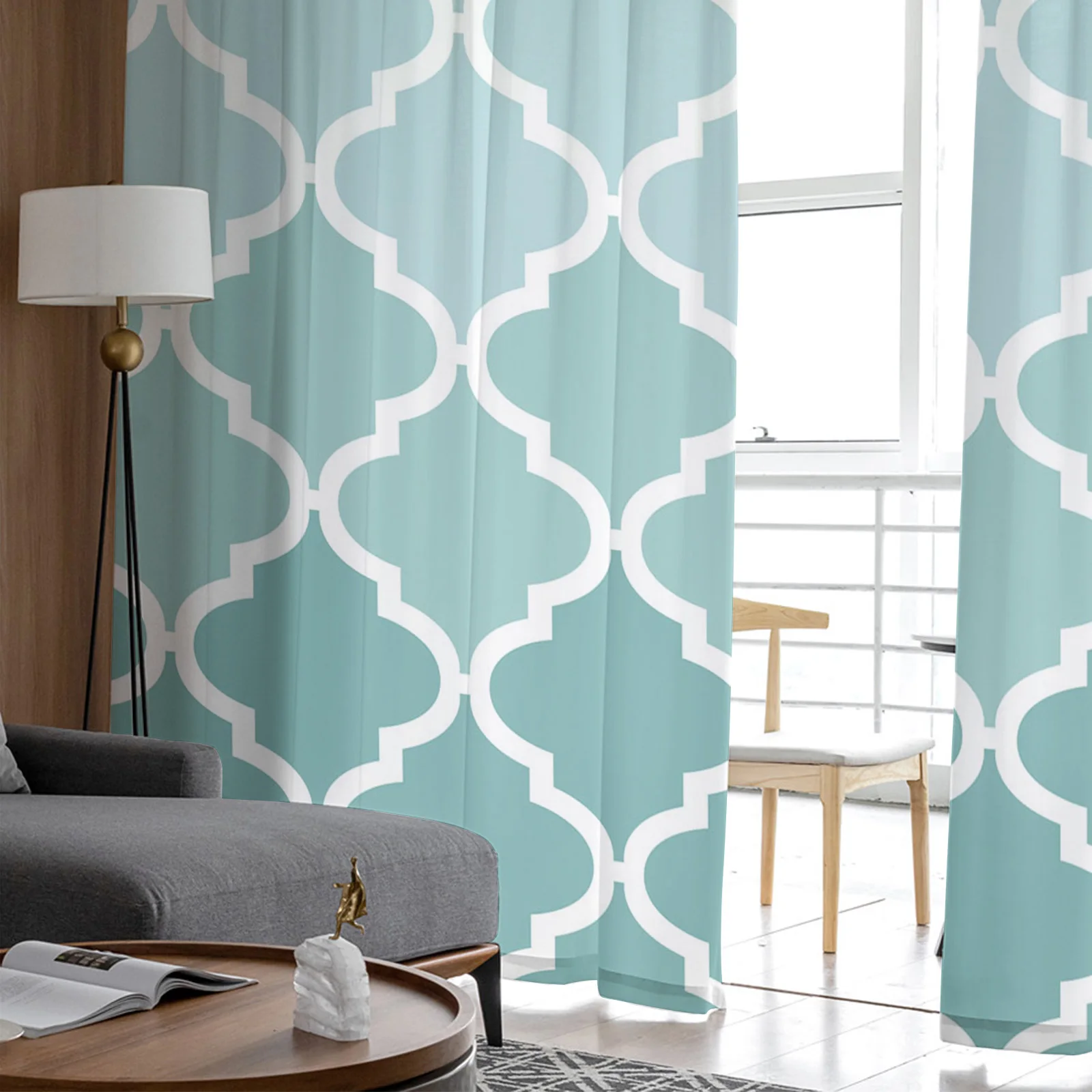 Геометрические синие зеленые градиентные бирюзовые прозрачные шторы оконные