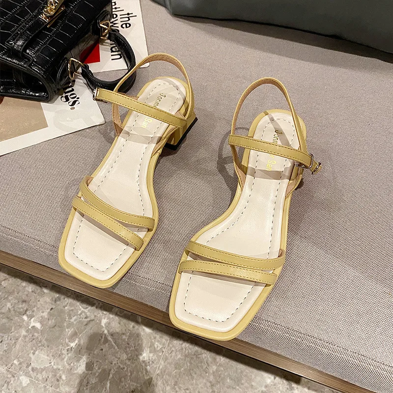 

Comfort Shoes for Women Block Heels High Sandals Female 2021 Summer Med Chunky Low High-heeled New Beige Girls Fashion Clear