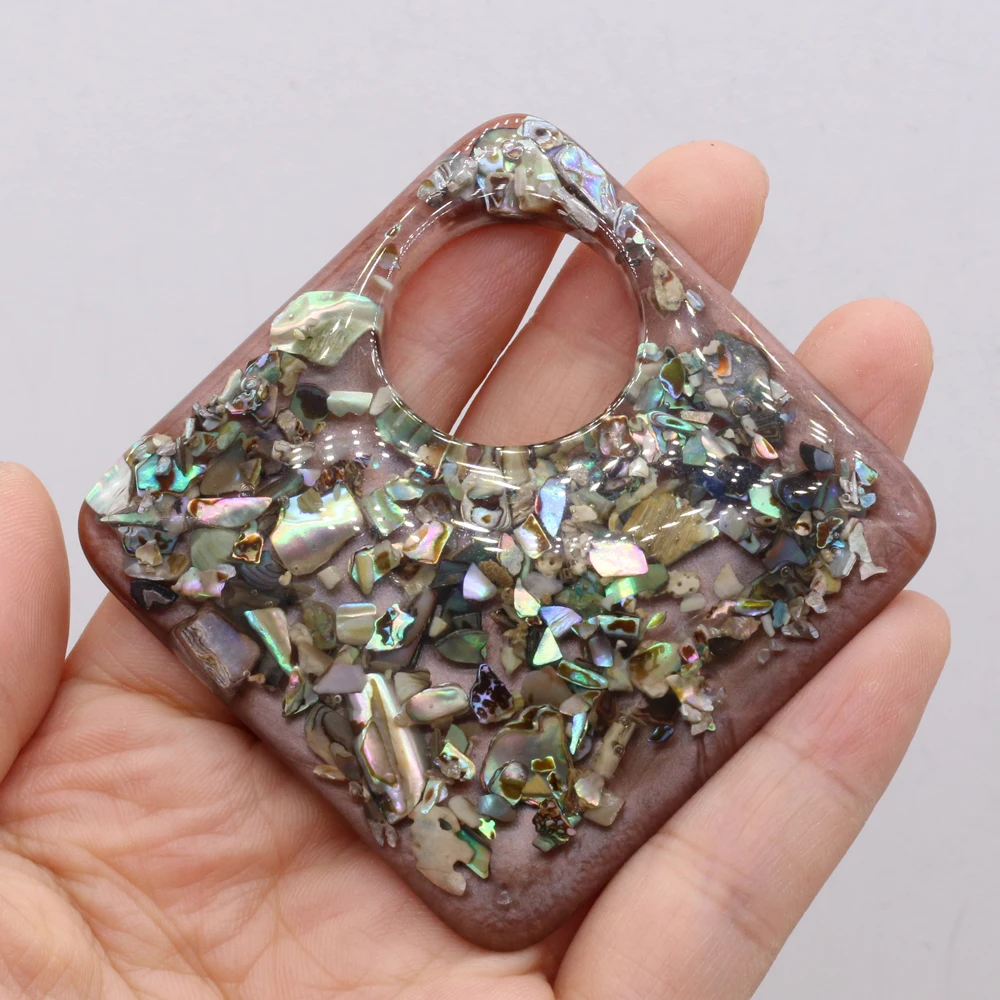 

Natural Shell Seashells Gravel Pendant Square Resin 75x75mm for DIY Jewelry Making Necklace Accessories High Quality Gift