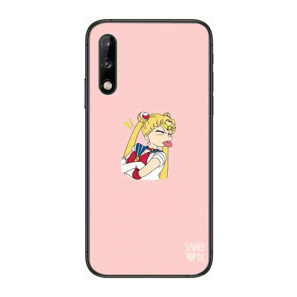 

Sailor-Moon cute Clear Phone Case For Huawei Y 5 6 7 8 9 A P S Pro 2020 2019 Black Etui Coque Hoesjes Comic Fashion