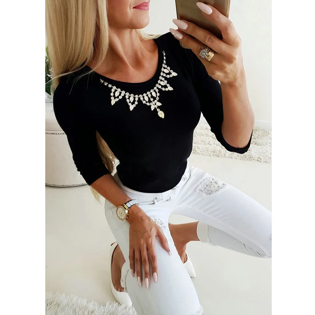 Простые Женские топы с круглым вырезом одноцветные Модные Повседневные