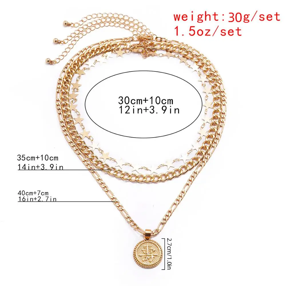 

Salircon Vintage Star Link Chains Carved Coin Pendant Necklace for Women Punk Geometric Choker Necklace Jewelry Gift 2021 Trend