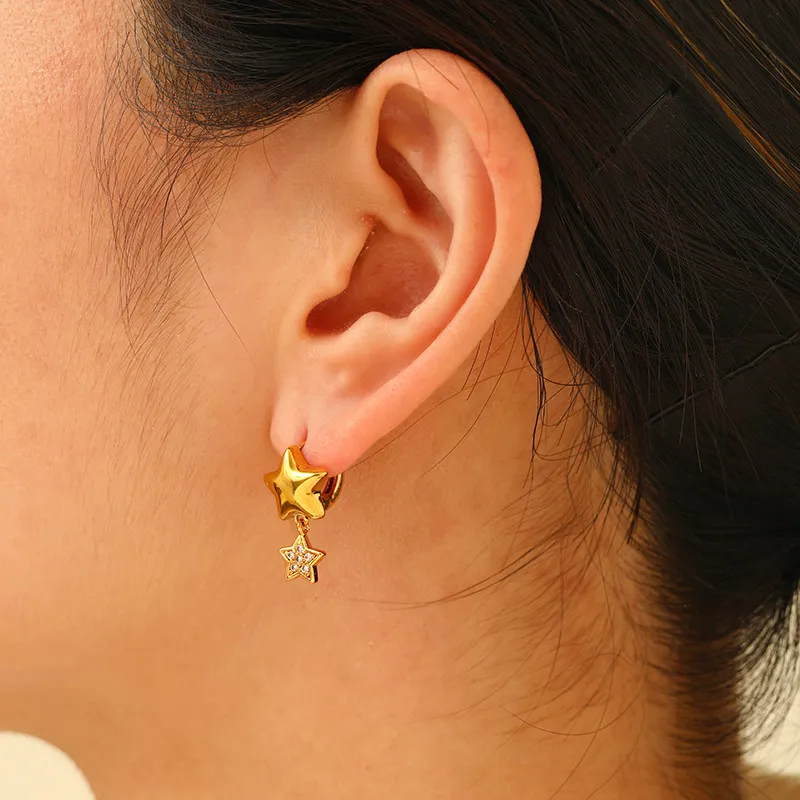 

2021 New Trendy Geometric Five-Pointed Star Golden Earclip Earrings For Women Fashion Small Fresh Zircon Drop Earrings Jewelry