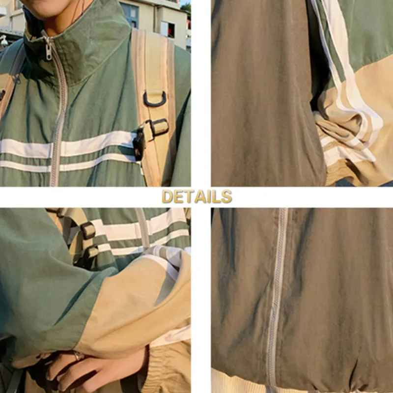 

Men Jackets Patchwork Cargo Outwear Panelled All-match Male Loose Korean Style Students Zipper Personal Ins Chic Streetwear New