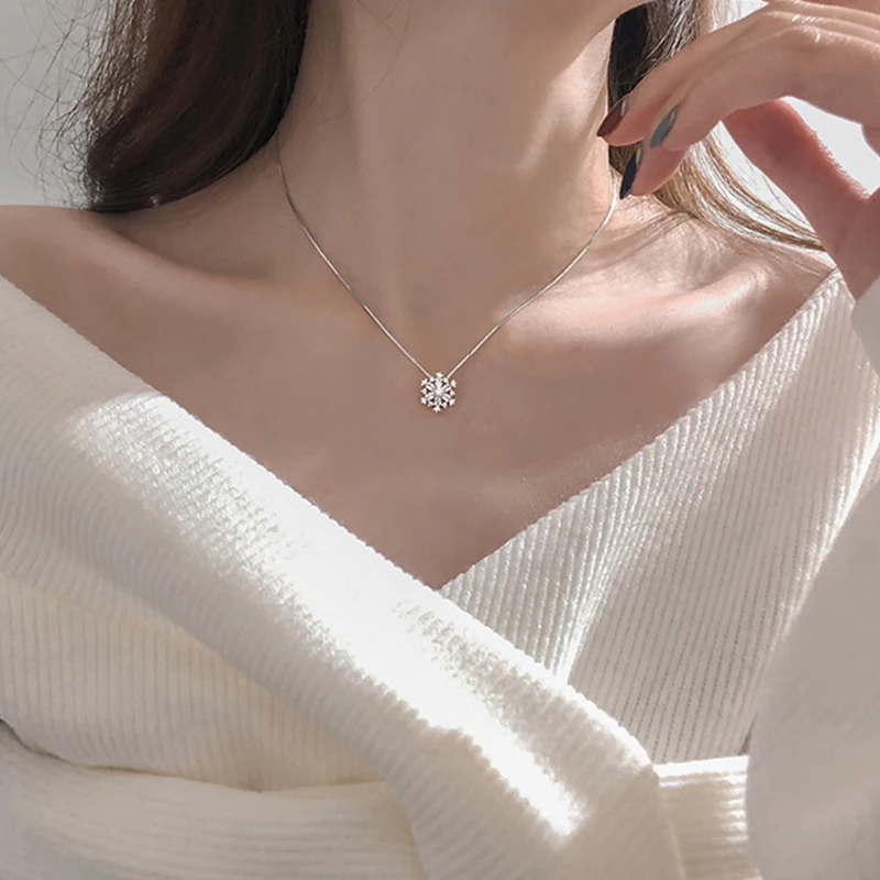 925 стерлингового серебра в форме снежного цветка Форма циркон ожерелье для