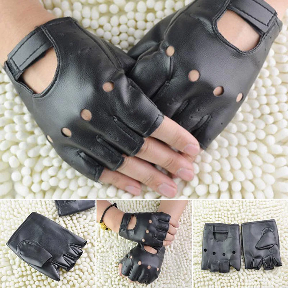

1Pair Men Gloves Outdoor Leather Driving Motorcycle Biker Fingerless Gloves Fashion Black Soft Hip-Hop Gloves High Quality