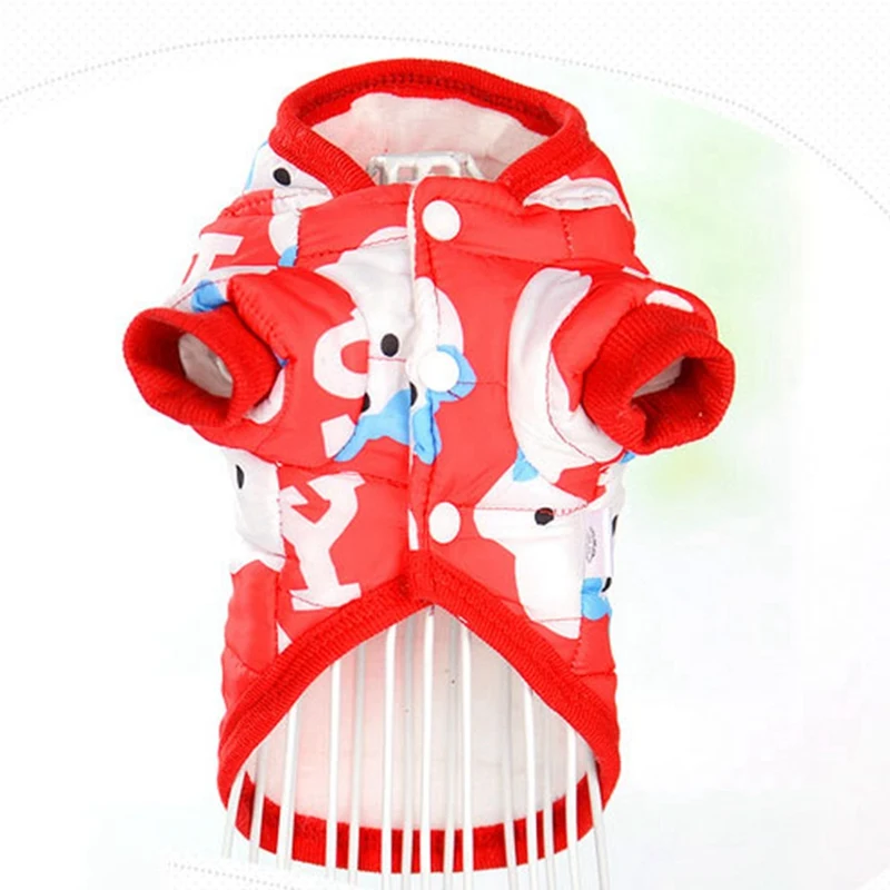 Зимняя одежда для собак теплая хлопковая стеганая куртка с капюшоном и принтом