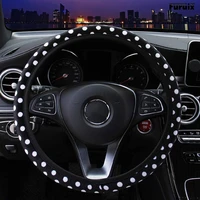 38cm cute soft retro classic dots spots cloth flowers steering wheel cover for women car styling interior car accessories