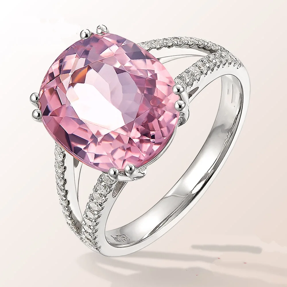 

New 925 Sterling Silver Ring Inlaid With Pink Zircon Crystal Ring, Suitable For Feminine Charm Jewelry Engagement Gift