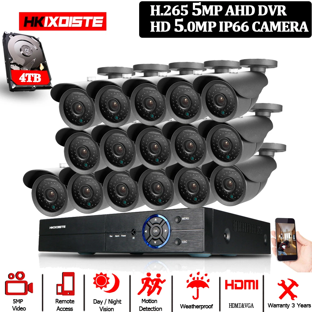 16CH 5MP Full HD CCTV система 5.0MP HDMI DVR 16 шт пуля в/наружная домашняя Видео Безопасность SONY