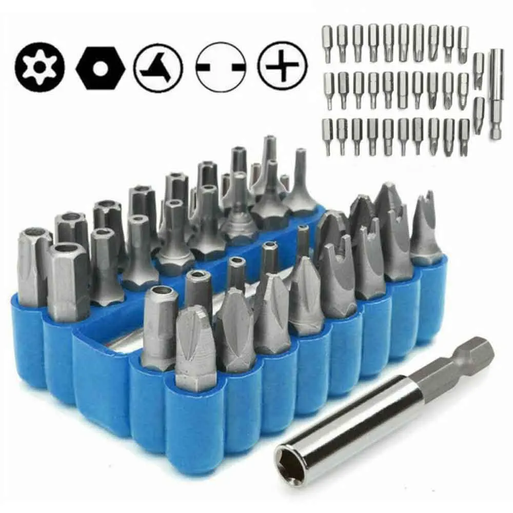 

33pcs Screwdriver Security Bits Set Electric Drill Attachment Tamper Torx Star Hex Spanner Holder Screw Head Accessories
